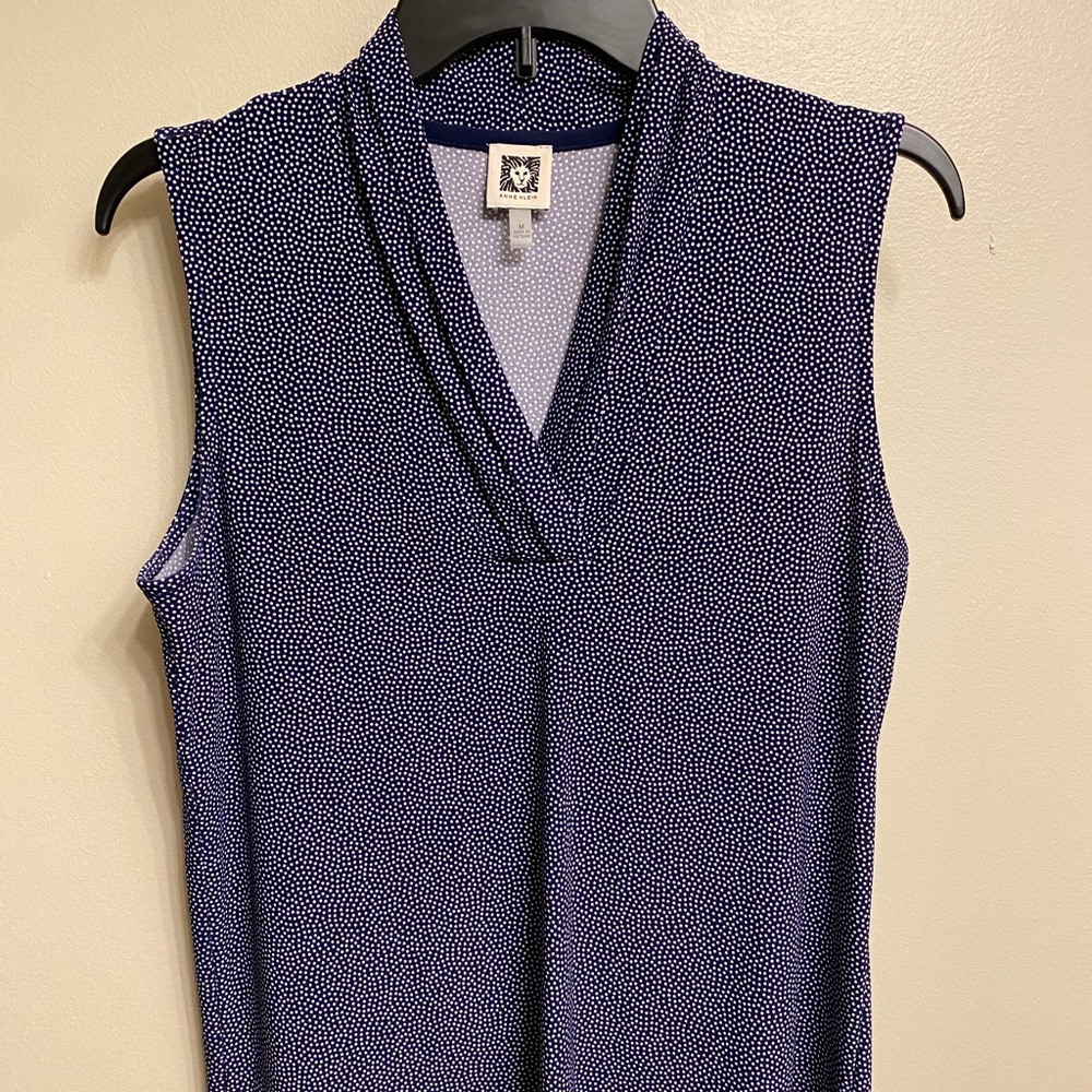 Anne Klein blue mini polka dot sleeveless top.